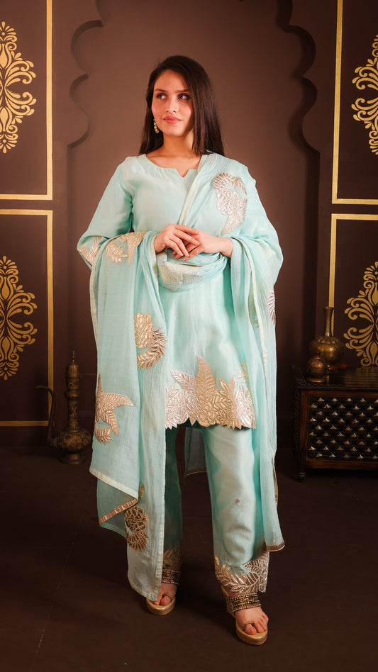 Aashna - Applique work Kurta Set (BLUE)