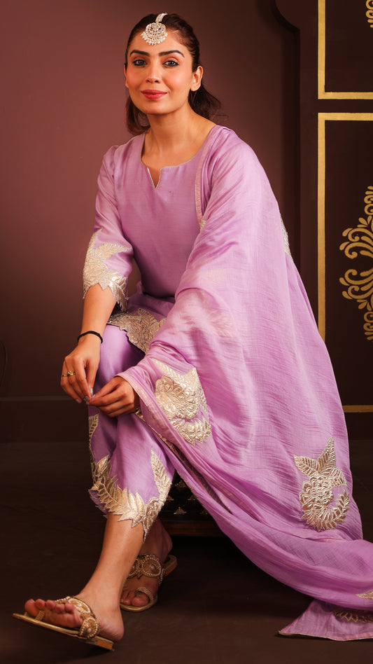 Aashna - Applique work Kurta Set (PURPLE)