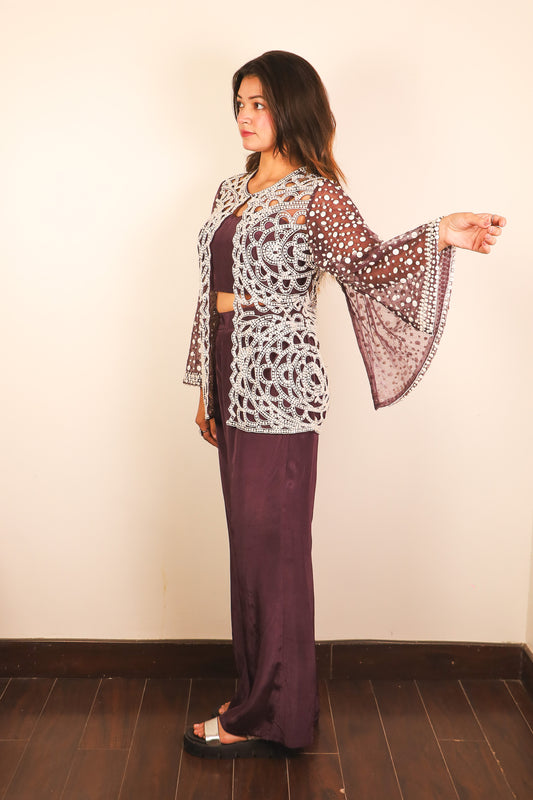 Fahmida - Cut-work Jacket with Bustier and plazo