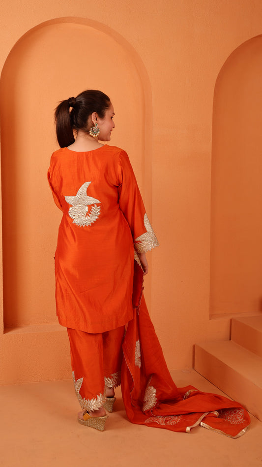 Aashna  - Applique work Kurta Set (ORANGE)
