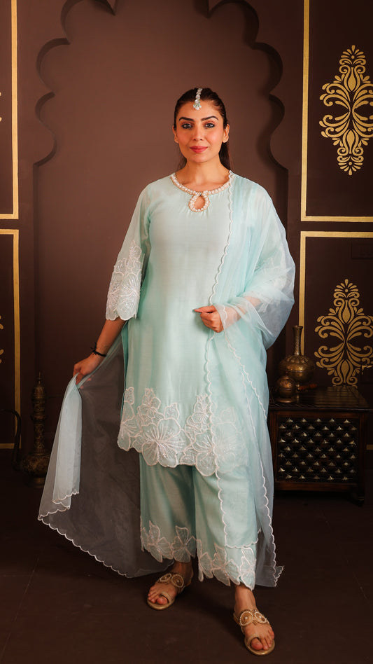 Zohra - Handwork-flower Applique suit (BLUE)