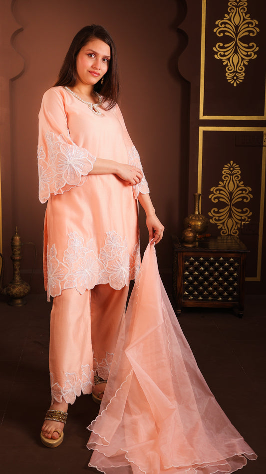 Zohra - Handwork-flower Applique suit (PEACH)