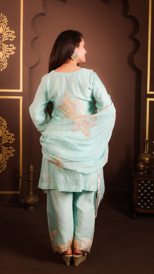 Aashna  - Applique work Kurta Set (BLUE)