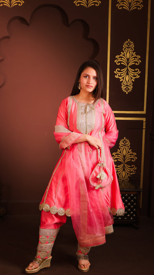 Indra - A line kurta with Salwar (CORAL PINK)