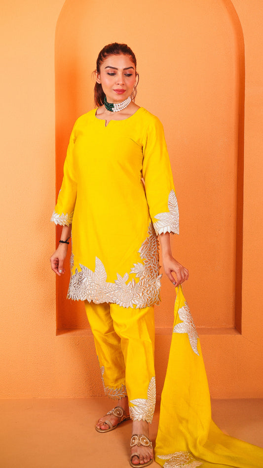 Aashna  - Applique work Kurta Set (YELLOW)