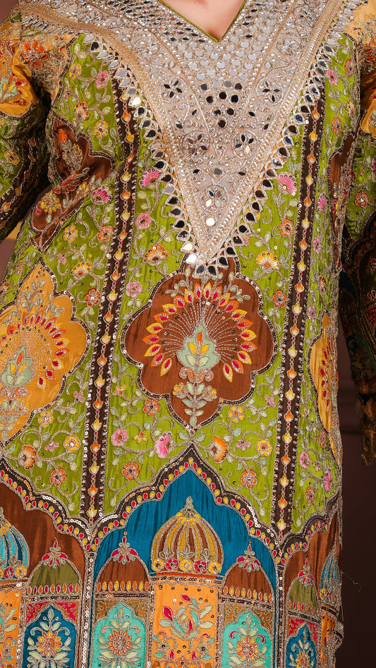 Rukhsar - Green Long Kaftan