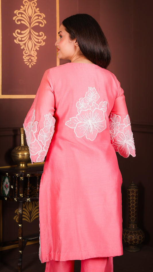 Zohra - Handwork-flower Applique suit (PINK)